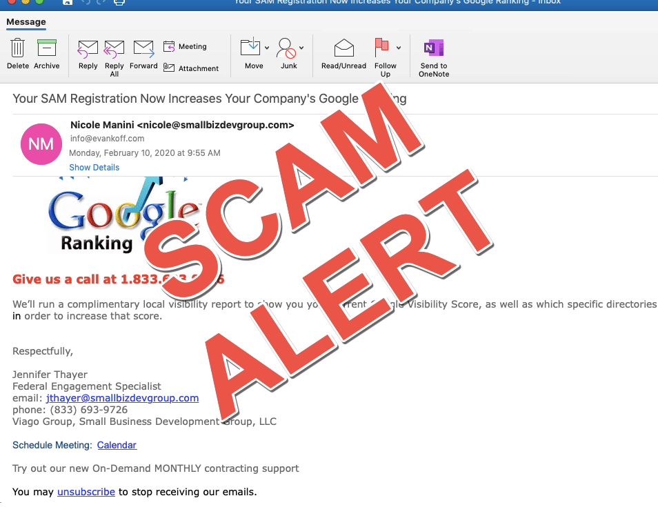 SAM Registration SCAM Alert