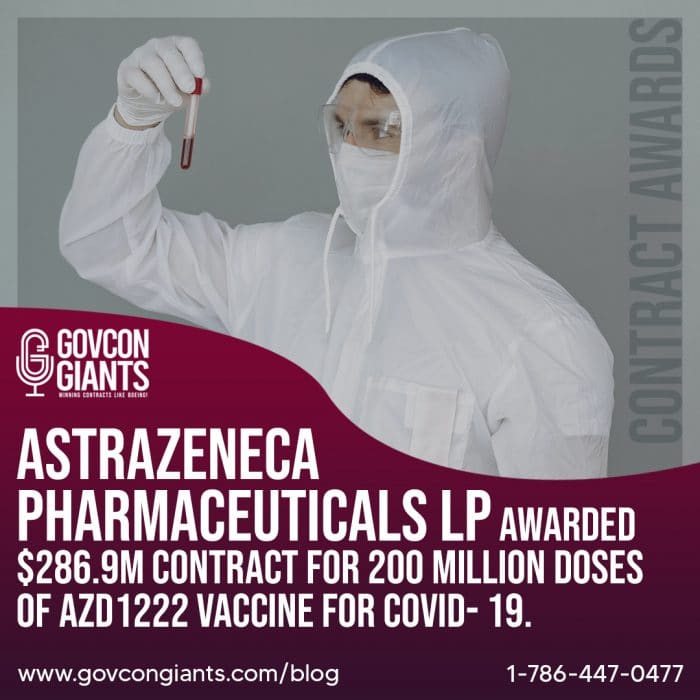 Astrazeneca Pharmaceuticals LP Awarded $286.9M Contract For 200 million Doses of AZD1222 Vaccine for COVID- 19.