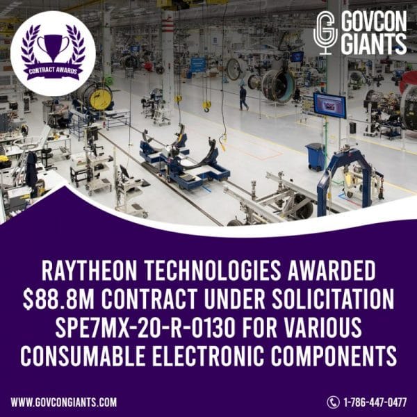 Raytheon Technologies awarded $88.8M contract under solicitation SPE7MX-20-R-0130 for various consumable electronic components