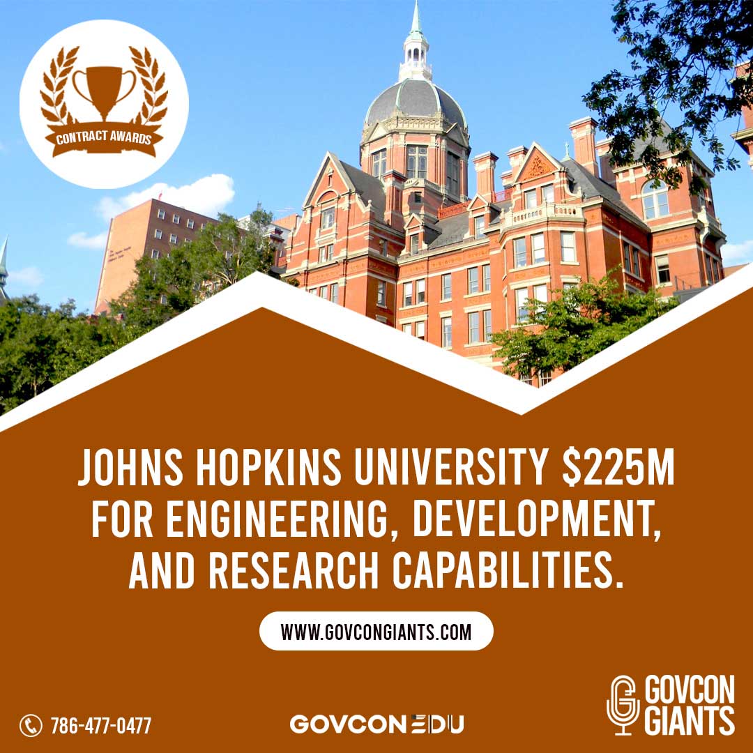 Johns Hopkins University $225M for engineering, development, and research capabilities.